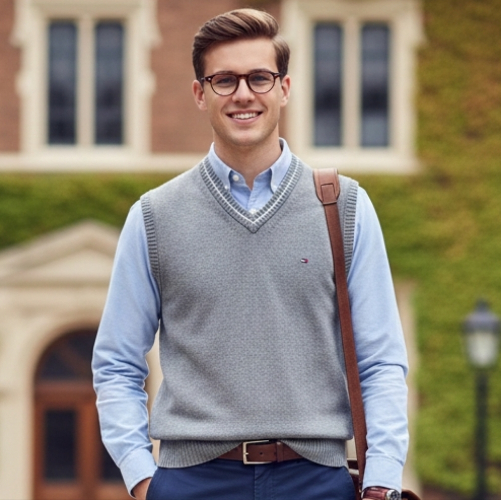 Tommy Hilfiger M Old Money Ivy League Academia Tennis Prep Knit Sweater Vest